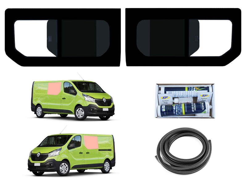 Renault Trafic (2014-) Driver and Passenger Side Opening Window Privacy Camper Glass with Fitting Kit