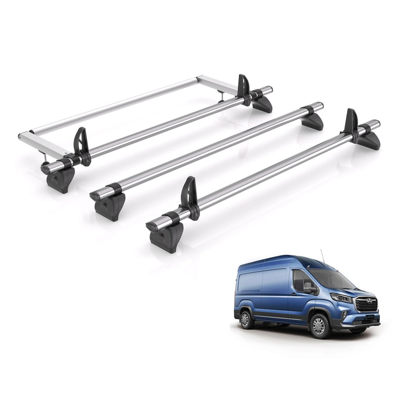Maxus Deliver (2020-) 9 - 3 Rhino Kammbar Fleet Roof Bars + Roller (Steel)