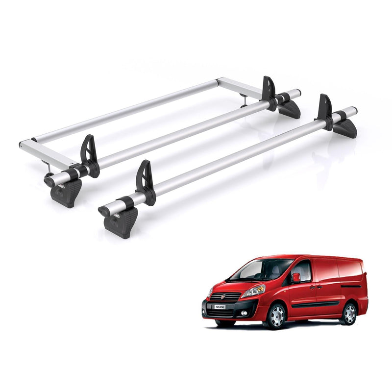 Fiat Scudo (2007-2016) - 2 Rhino Kammbar Pro Roof Bars + Roller (Aluminium)