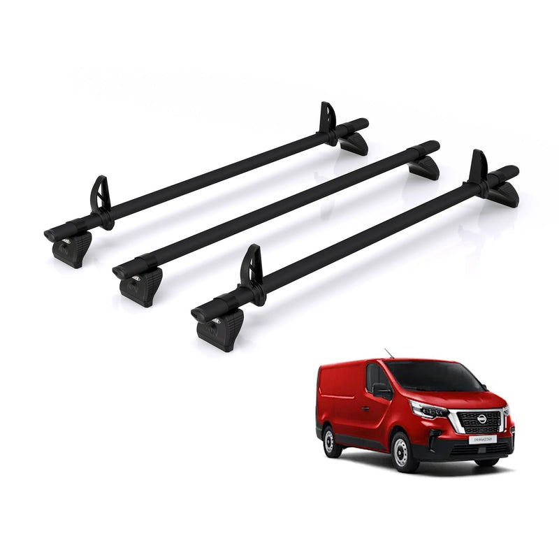 Nissan Primastar (2022-) - 3 Rhino Kammbar Black Roof Bars (Aluminium)