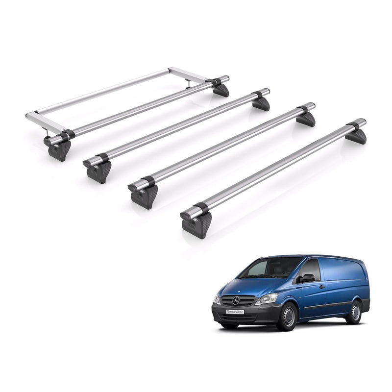 Mercedes Vito (2003-2014) - 4 Rhino Kammbar Pro Roof Bars + Roller (Aluminium)
