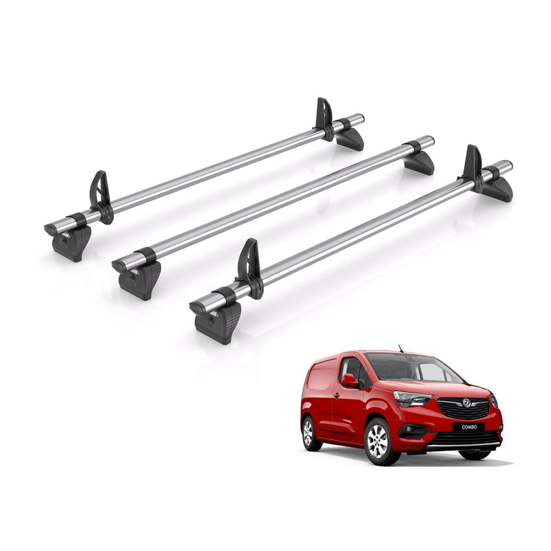 Vauxhall Combo (2018-) - 3 Rhino Kammbar Fleet Roof Bars (Steel)