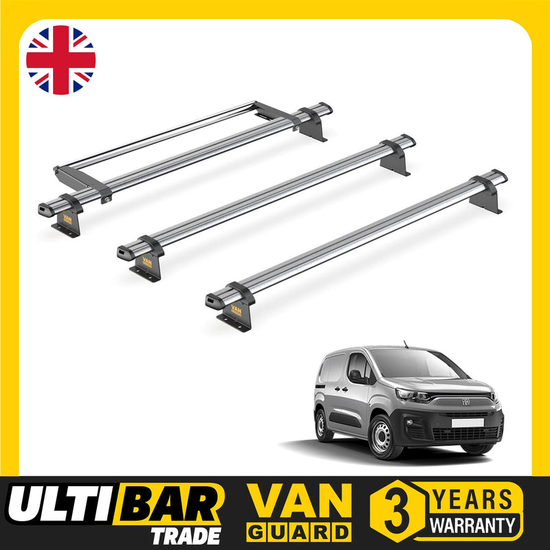 Fiat Doblo Roof Rack for 2022+ [Short (L1)] 3 Bars & Roller - Van Guard Trade