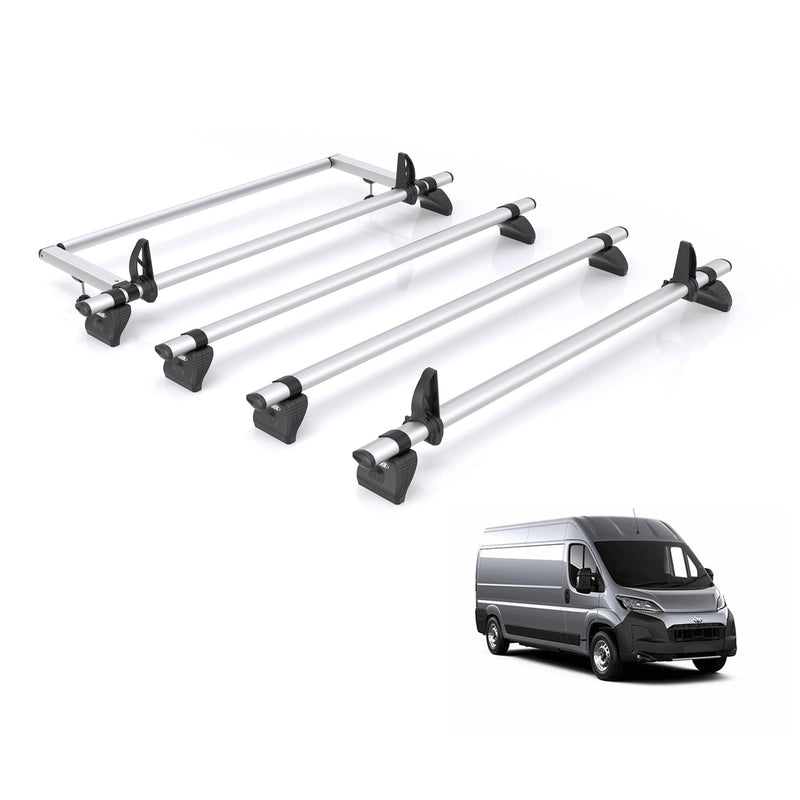 Toyota ProAce (2024-) Max - 4 Rhino Kammbar Pro Roof Bars + Roller (Aluminium)