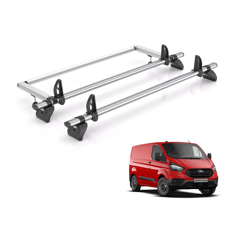 Ford Transit Custom - 2 Rhino Kammbar Fleet Roof Bars + Roller (Steel)