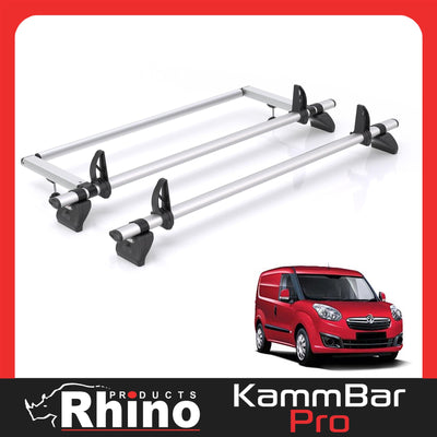 Vauxhall Combo (2012-2018) - 2 Rhino Kammbar Pro Roof Bars + Roller (Aluminium)