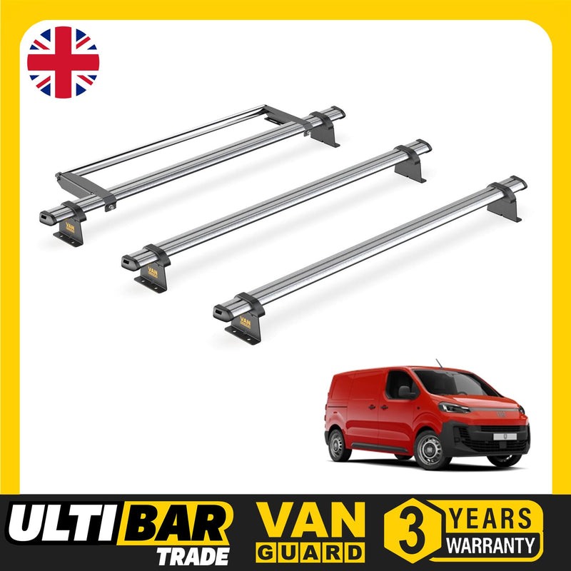 Fiat Scudo Roof Rack for 2022+ [L1 Wheelbase] 3 Bars & Roller - Van Guard Trade