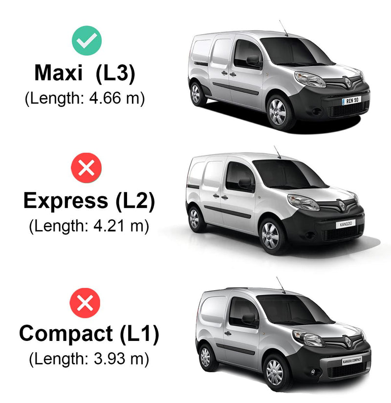 Renault Kangoo (2008-2021) - 3 Rhino Kammbar Fleet Roof Bars (Steel)