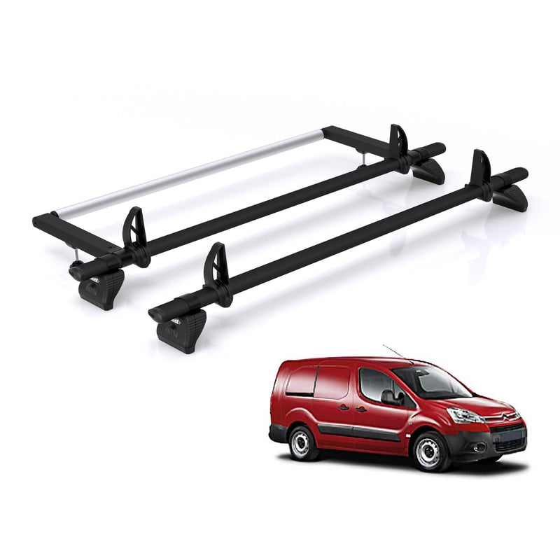 Citroen Berlingo (2008-2018) - 2 Rhino Kammbar Black Roof Bars + Roller (Aluminium)