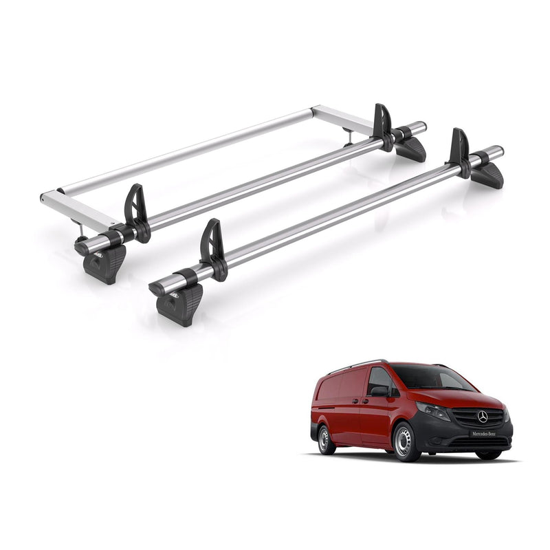 Mercedes Vito (2014-) - 2 Rhino Kammbar Fleet Roof Bars + Roller (Steel)