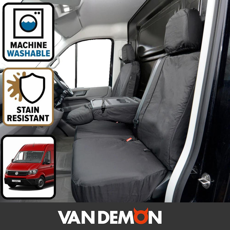 VW Crafter (2017-) - Tailored Front Seat Covers in Black w/Work Tray (1+2)