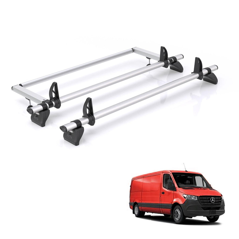 Mercedes Sprinter (2018-) - 2 Rhino Kammbar Pro Roof Bars + Roller (Aluminium)