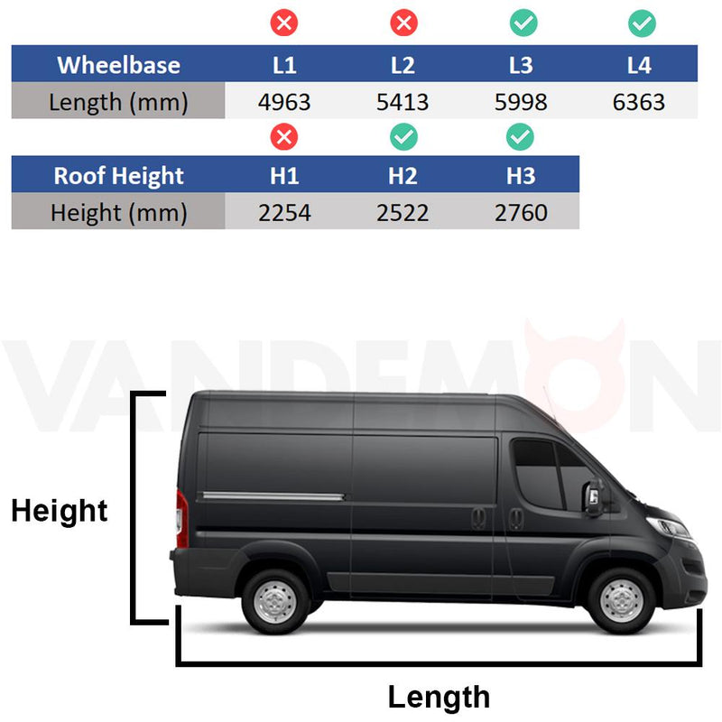 Fiat Ducato Roof Rack (2006+ L3 Wheelbase) 4x Roof Bars Van Guard UltiBar Trade