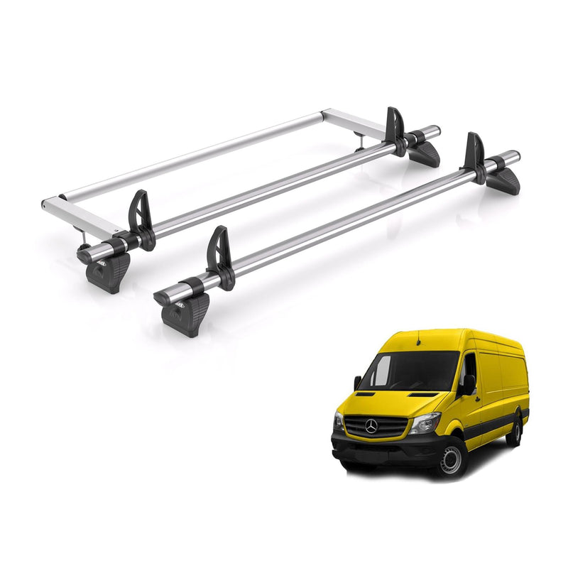 Mercedes Sprinter (2006-2018) - 2 Rhino Kammbar Fleet Roof Bars + Roller (Steel)