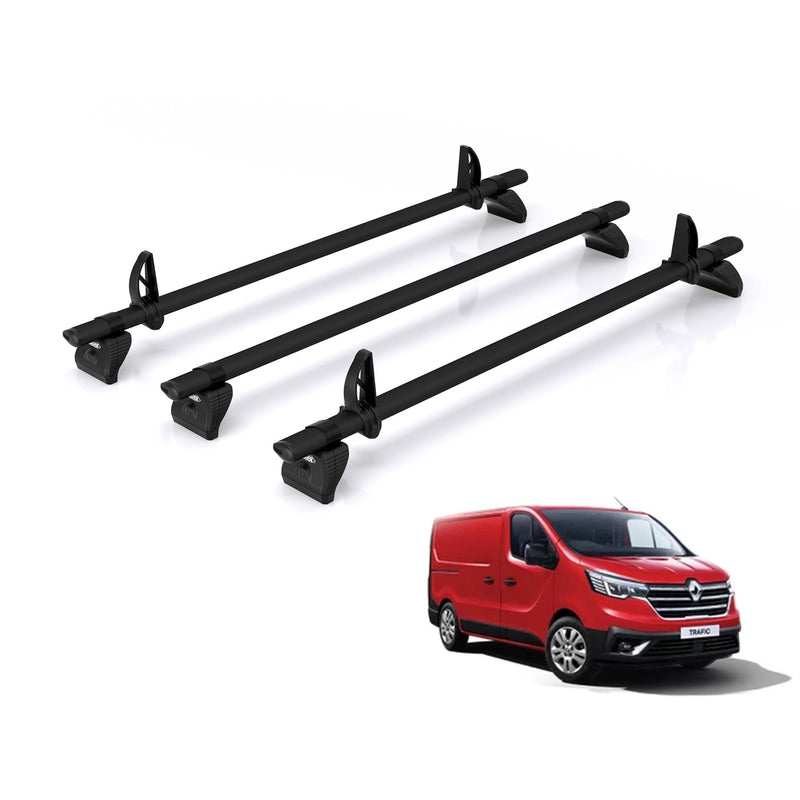 Renault Trafic (2014-) - 3 Rhino Kammbar Black Roof Bars (Aluminium)