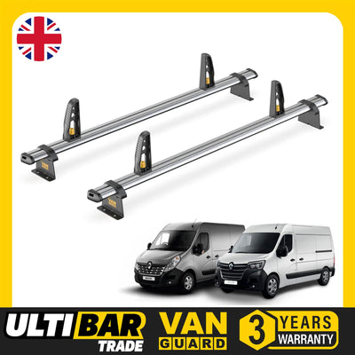 Renault Master Roof Rack (2010+) 2 Roof Bars + Loadstops Van Guard Ultibar Trade
