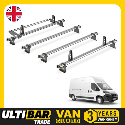 Fiat Ducato Roof Rack for 2006+ [H3 Roof] 4 Bars, Roller, Loadstops - Van Guard