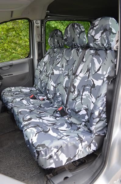 Tailored Grey Camo Driver Double Passenger Seat Covers for Fiat Scudo (07-16)