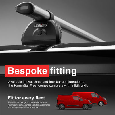 VW Transporter (2003-2024) - 2 Rhino Kammbar Fleet Roof Bars + Roller (Steel)