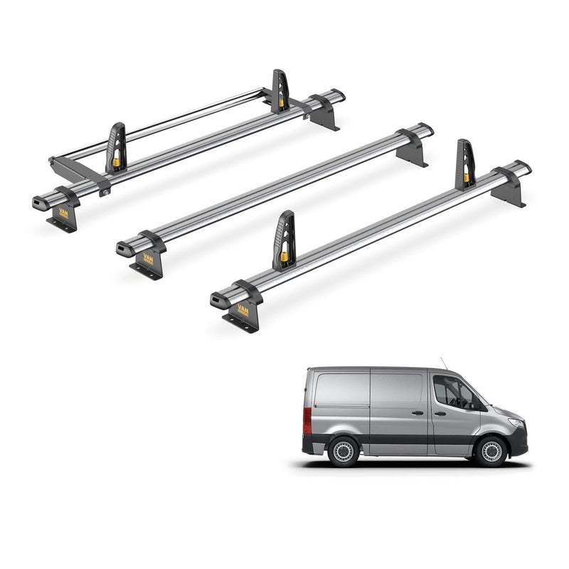 Mercedes Sprinter Roof Rack 2018+ L1H1 3x Bars & Roller Van Guard UltiBar Trade