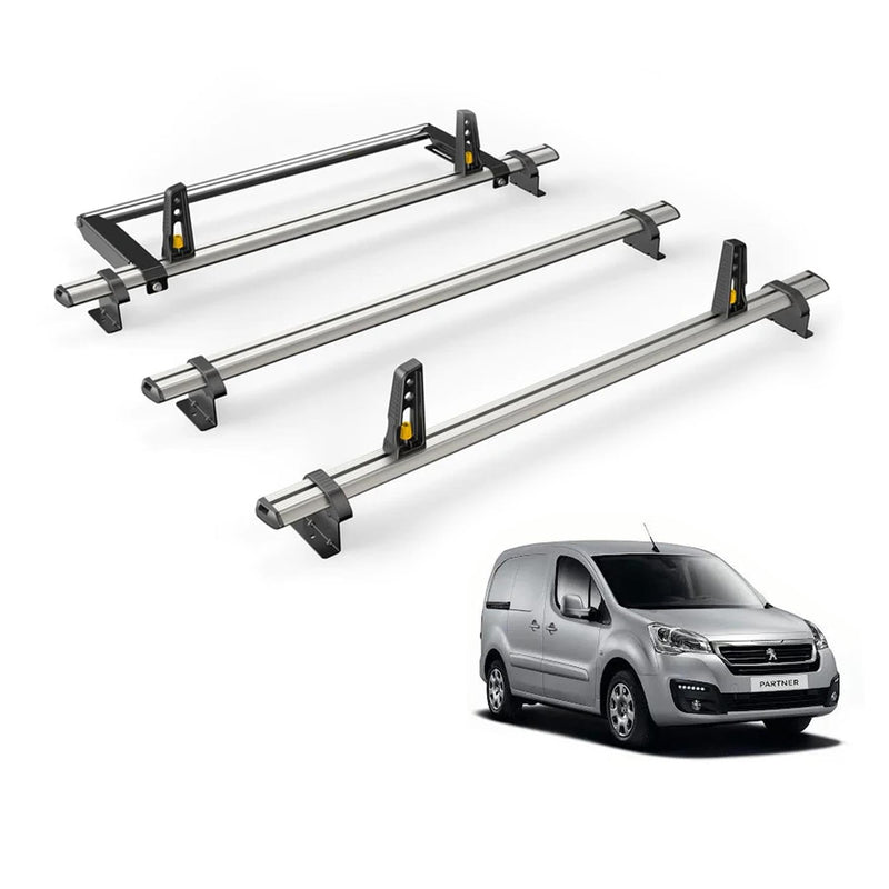 Peugeot Partner (2008-2018) - 3 Van Guard Ultibar Plus Roof Bars + Roller