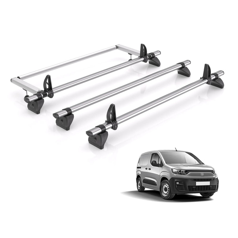 Fiat Doblo (2022-) - 3 Rhino Kammbar Fleet Roof Bars + Roller (Steel)
