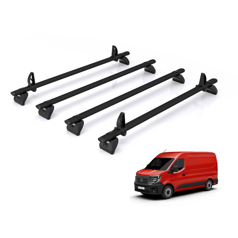 Nissan Interstar (2024-) - 4 Rhino Kammbar Black Roof Bars (Aluminium)