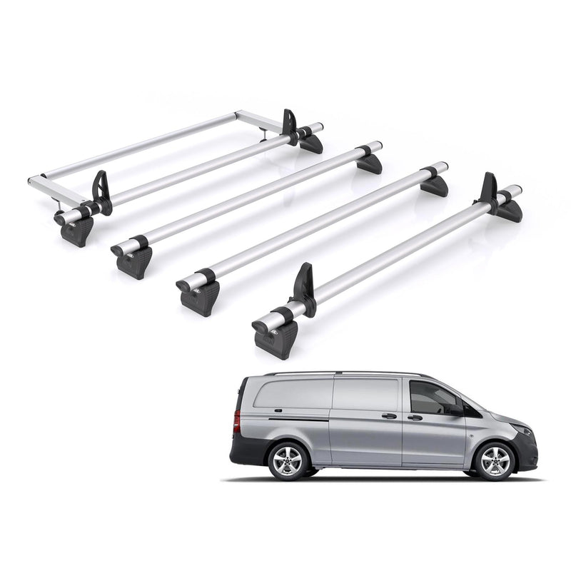 Mercedes Vito (2014-) - 4 Rhino Kammbar Pro Roof Bars + Roller (Aluminium)