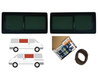 VW Transporter (1990-2003) Driver and Passenger Side Opening Window Privacy Camper Glass with Fitting Kit