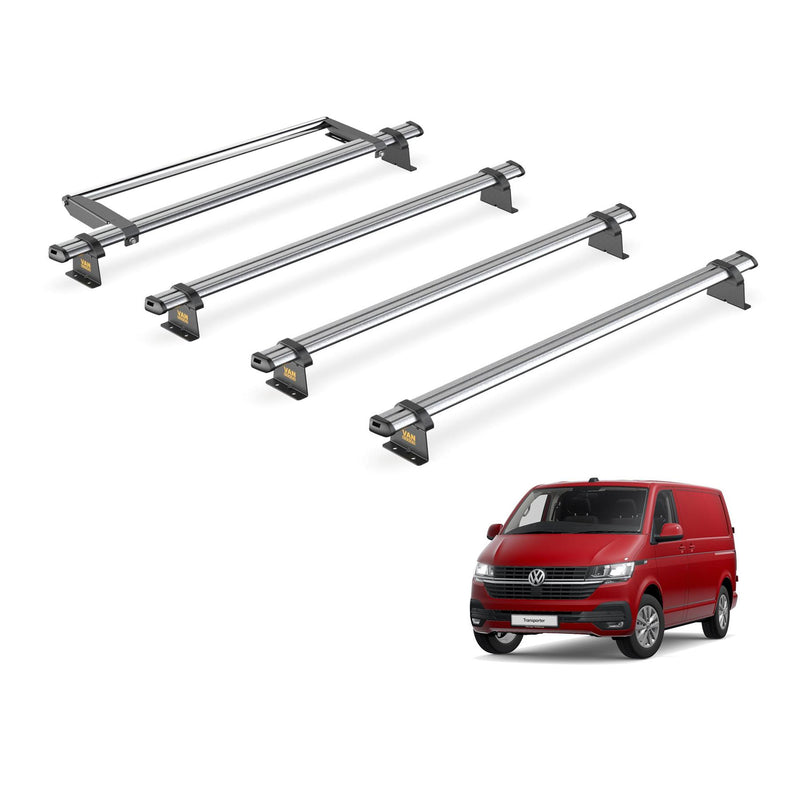 VW Transporter (2015-2024) - 4 Van Guard Ultibar Trade Roof Bars + Roller