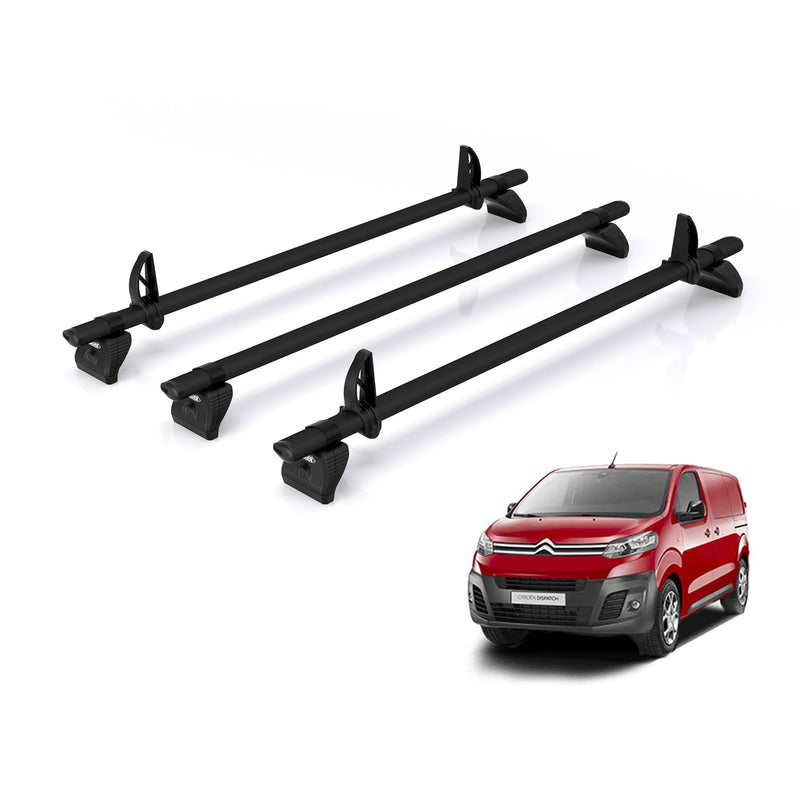 Citroen Dispatch (2016-) - 3 Rhino Kammbar Black Roof Bars (Aluminium)