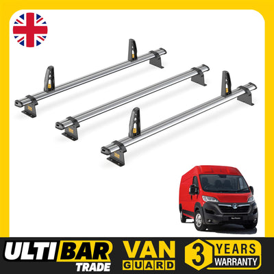 Vauxhall Movano Roof Rack for 2010-2021 3x Roof Bars + Loadstops Van Guard Trade