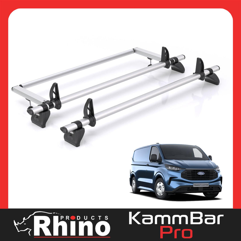 Ford Transit (2024-) Custom - 2 Rhino Kammbar Pro Roof Bars + Roller (Aluminium)