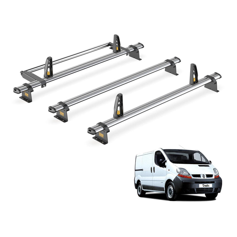 Renault Trafic Roof Rack (2001-2014) 3 Bars + Roller + Loadstops Van Guard Trade