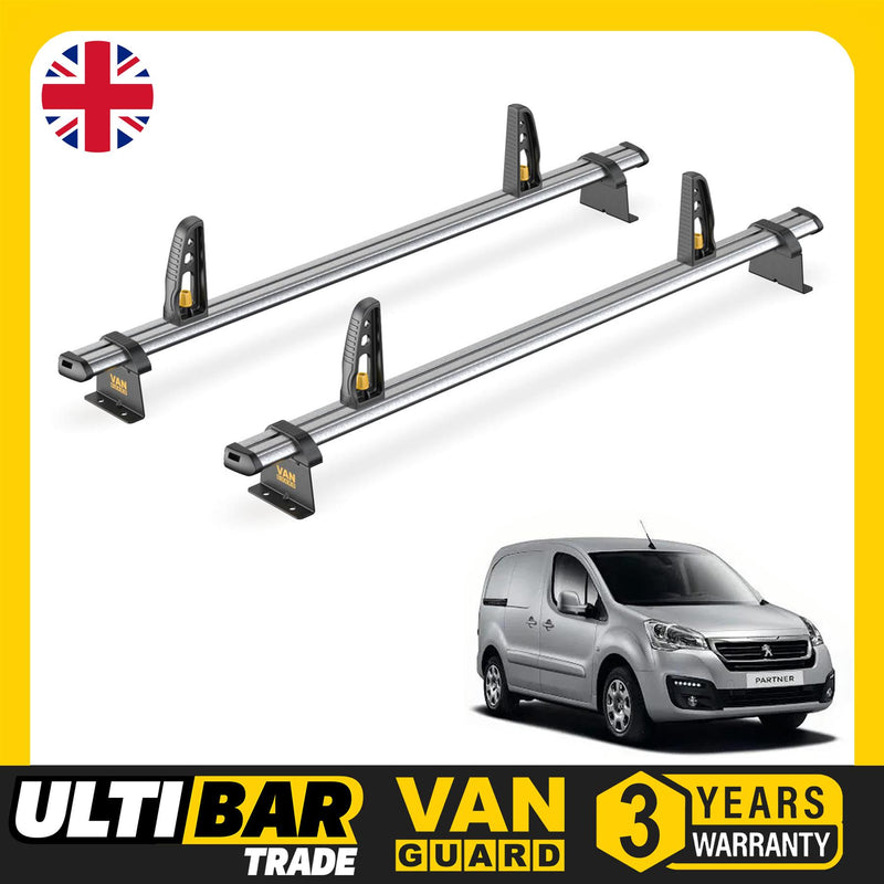 Peugeot Partner Roof Rack for 2008-2018 2x Roof Bars & Loadstops Van Guard Trade