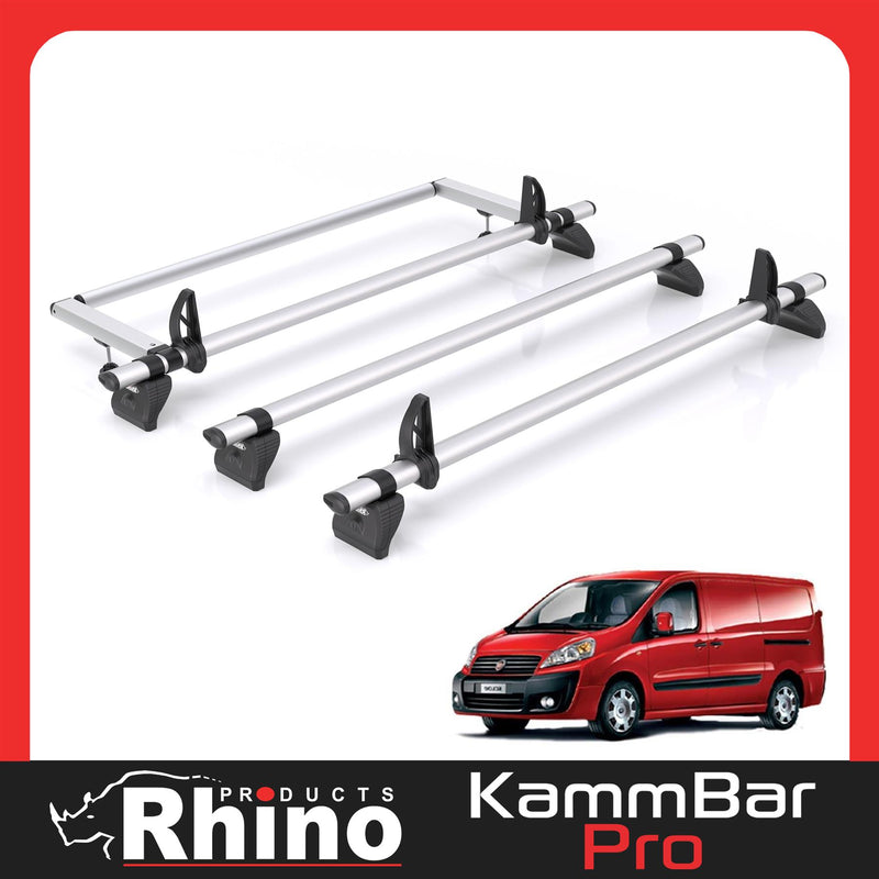 Fiat Scudo (2007-2016) - 3 Rhino Kammbar Pro Roof Bars + Roller (Aluminium)