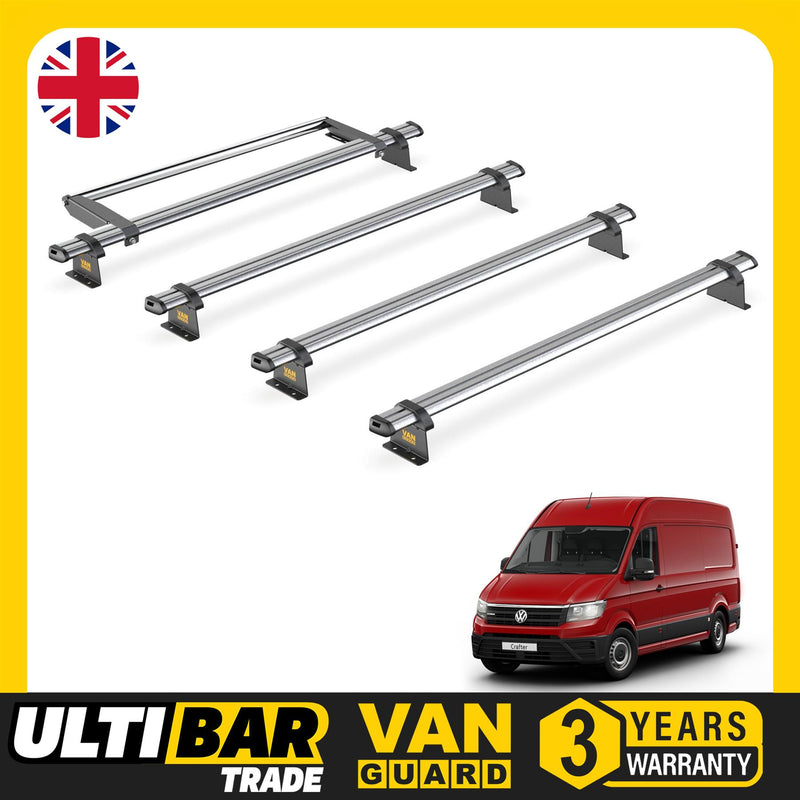 VW Crafter (2017-) - 4 Van Guard Ultibar Trade Roof Bars + Roller