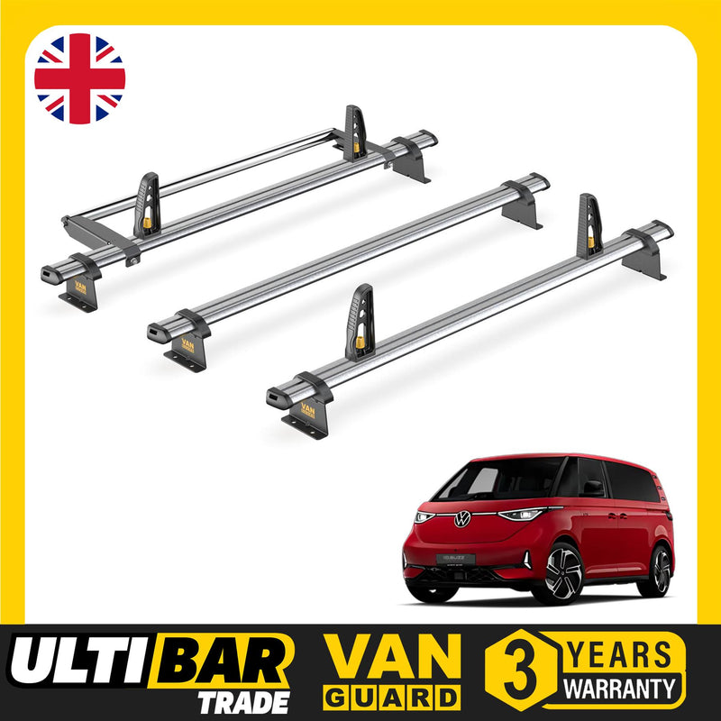VW ID Buzz Roof Rack for [Tailgate, SWB] 3x Bars, Roller, Loadstops - Van Guard