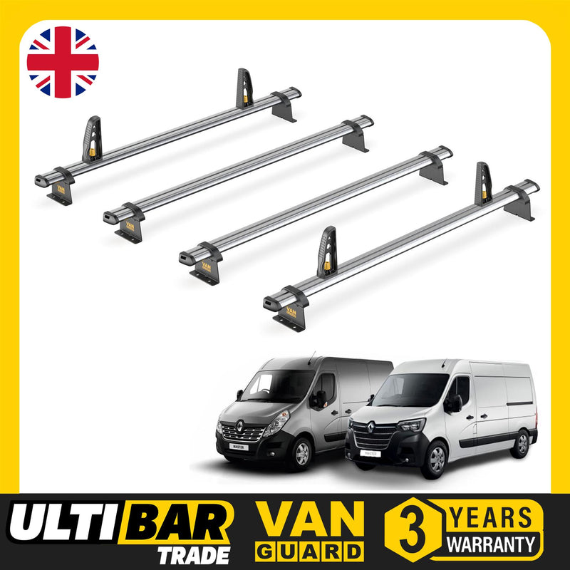 Renault Master Roof Rack (2010+) 4 Roof Bars + Loadstops Van Guard Ultibar Trade