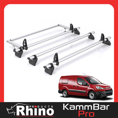 Citroen Berlingo (2008-2018) - 3 Rhino Kammbar Pro Roof Bars + Roller (Aluminium)