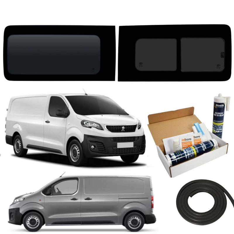 Peugeot Expert (2016-) Driver Opening Passenger Fixed Side Windows Privacy Camper Glass with Fitting Kit