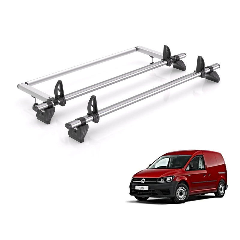 VW Caddy (2010-2020) - 2 Rhino Kammbar Fleet Roof Bars + Roller (Steel)