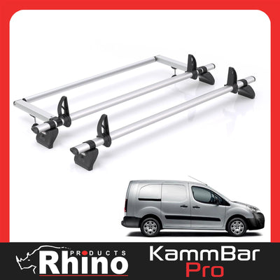 Peugeot Partner (2008-2018) - 2 Rhino Kammbar Pro Roof Bars + Roller (Aluminium)