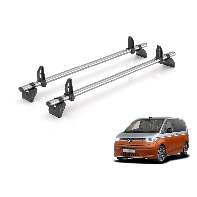 VW Transporter (2022-) Multivan - 2 Rhino Kammbar Fleet Roof Bars (Steel)