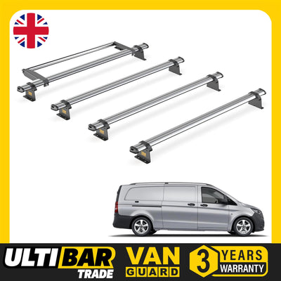 Mercedes Vito (2014-) - 4 Van Guard Ultibar Trade Roof Bars + Roller