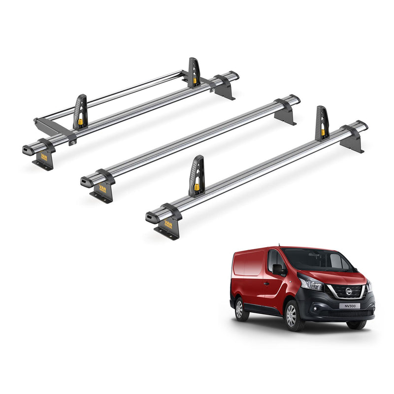Nissan Primastar Roof Rack (2002-2015 Standard Roof) 3x Bars & Roller Van Guard