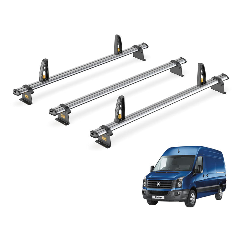 VW Crafter Roof Rack for 2006-2017 3x Roof Bars + Loadstops Van Guard Ulti Trade