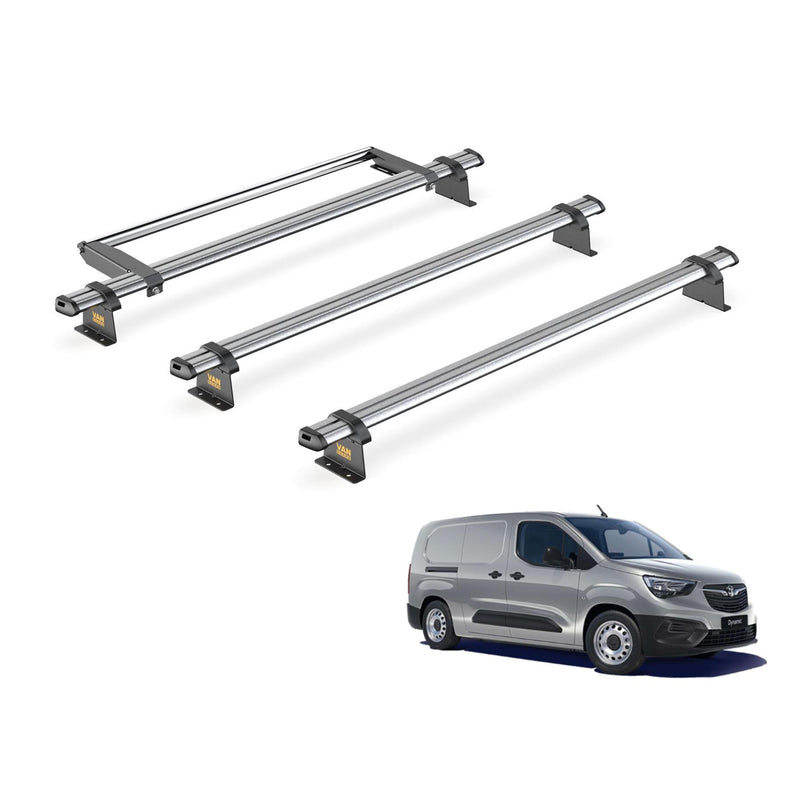 Vauxhall Combo (2018-) - 3 Van Guard Ultibar Trade Roof Bars + Roller