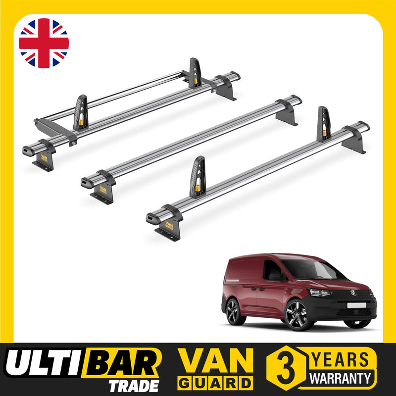 VW Caddy Roof Rack for 2020+ 3x Roof Bars, Roller & Loadstops - Van Guard Trade