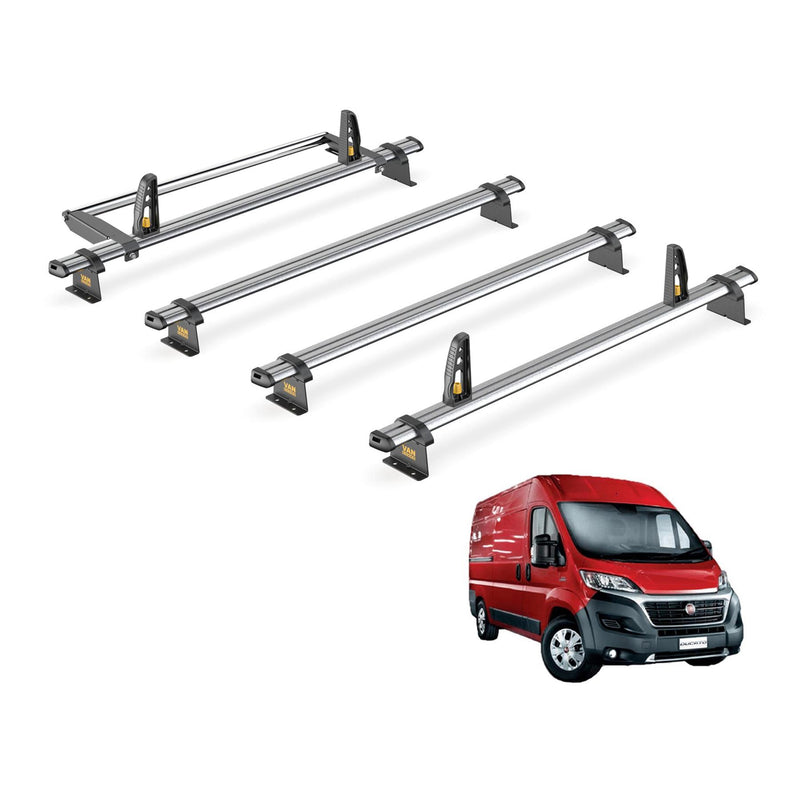 Fiat Ducato Roof Rack (2006+ L3 Wheelbase) 4x Bars & Roller Van Guard Ulti Trade